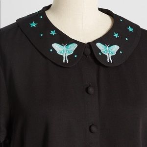 ModCloth Nocturnal Wonders Embroidered Cropped Shirt